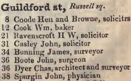 8 - 38 Guildford street, Russell square 1842 Robsons street directory