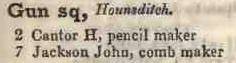 Gun square, Houndsditch 1842 Robsons street directory