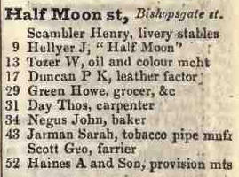 Half Moon street, Bishopsgate street 1842 Robsons street directory