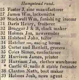 25 - 39 Hampstead road 1842 Robsons street directory