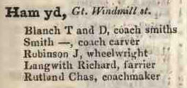 Ham yard, Great Windmill street 1842 Robsons street directory