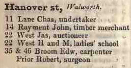 Hanover street, Walworth 1842 Robsons street directory