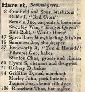 Hare street, Bethnal green 1842 Robsons street directory