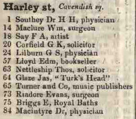 Harley street, Cavendish square 1842 Robsons street directory
