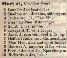 Hart street, Crutched friars 1842 Robsons street directory