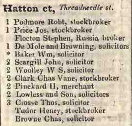 Hatton court, Threadneedle street 1842 Robsons street directory