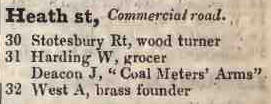 Heath street, Commercial road 1842 Robsons street directory