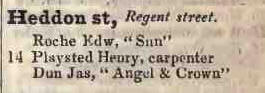 Heddon street, Regent street 1842 Robsons street directory