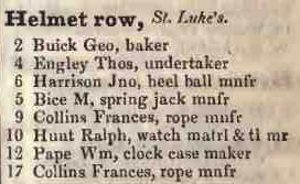Helmet row, St Lukes 1842 Robsons street directory