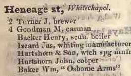 Heneage street, Whitechapel 1842 Robsons street directory