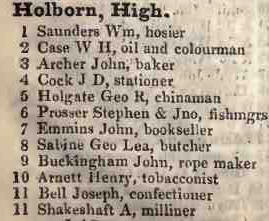 1 - 11 High Holborn 1842 Robsons street directory