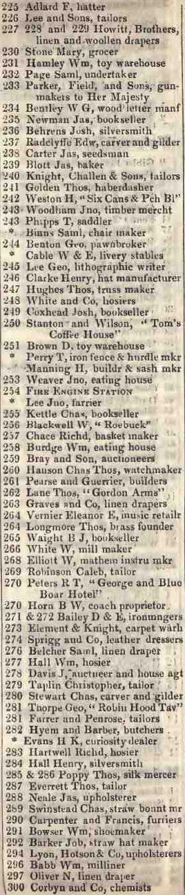 225 - 300 High Holborn 1842 Robsons street directory
