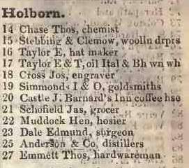 Holborn 1842 Robsons street directory