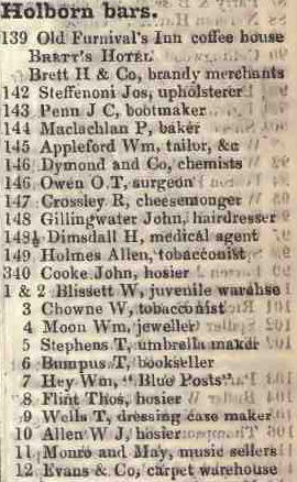 139 to end of Holborn bars 1842 Robsons street directory