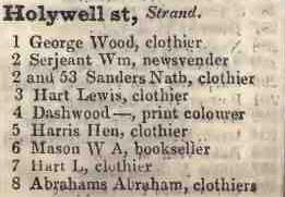 1 - 8 Holywell street, Strand 1842 Robsons street directory