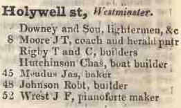 Holywell street, Westminster 1842 Robsons street directory