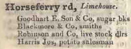 Horseferry road, Limehouse 1842 Robsons street directory