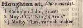 1 - 2 Houghton street, Clare market 1842 Robsons street directory