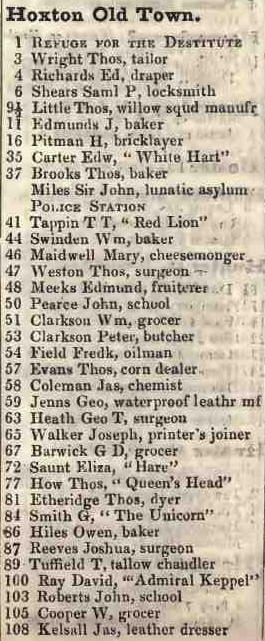 1 - 108 Hoxton Old town 1842 Robsons street directory