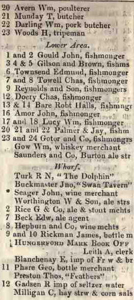 20 - end of Hungerford market 1842 Robsons street directory