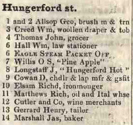 Hungerford street 1842 Robsons street directory