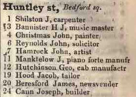 Huntley street, Bedford square 1842 Robsons street directory