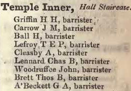 Inner Temple, Hall staircase 1842 Robsons street directory