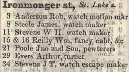 Ironmonger street, St Lukes 1842 Robsons street directory