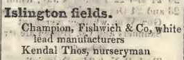 Islington Fields 1842 Robsons street directory
