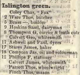 Islington Green 1842 Robsons street directory