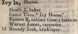 Ivy lane, Hoxton 1842 Robsons street directory