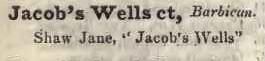 Jacobs Well court, Barbican 1842 Robsons street directory