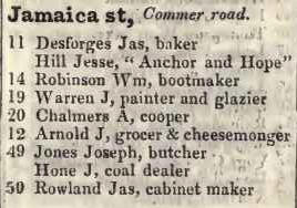 Jamaica street, Commercial road 1842 Robsons street directory