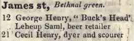 James street, Bethnal green 1842 Robsons street directory