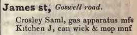 James street, Goswell road 1842 Robsons street directory