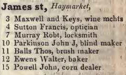 James street, Haymarket 1842 Robsons street directory
