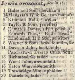 Jewin crescent, Jewin street 1842 Robsons street directory
