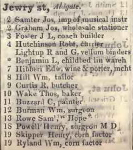 2 - 19 Jewry street, Aldgate 1842 Robsons street directory