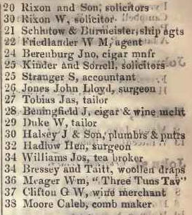 20 - 38 Jewry street, Aldgate 1842 Robsons street directory