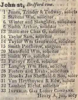 John street, Bedford row 1842 Robsons street directory