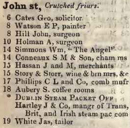 John street, Crutched friars 1842 Robsons street directory