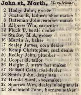 John street North, Marylebone 1842 Robsons street directory