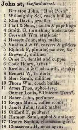 John street, Oxford street 1842 Robsons street directory