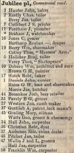 Jubilee place, Commercial road 1842 Robsons street directory