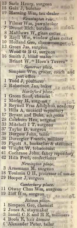 to Robson place, Kennington road, Newington 1842 Robsons street directory