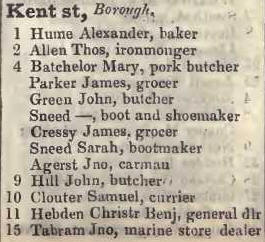 1 - 15 Kent street, Borough 1842 Robsons street directory