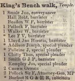 1 - 2 Kings Bench walk, Temple 1842 Robsons street directory
