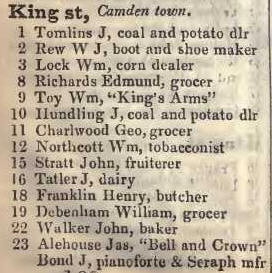 King street, Camden town 1842 Robsons street directory