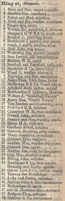 King street, Cheapside 1842 Robsons street directory