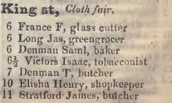 6 - 11 King street, Cloth Fair 1842 Robsons street directory